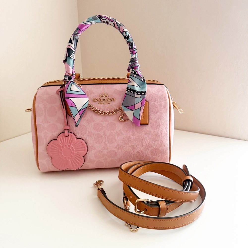 Coach Rowan Satchel Bag In Signature Canvas With Charms Powder pink NWOT - Picture 8 of 9